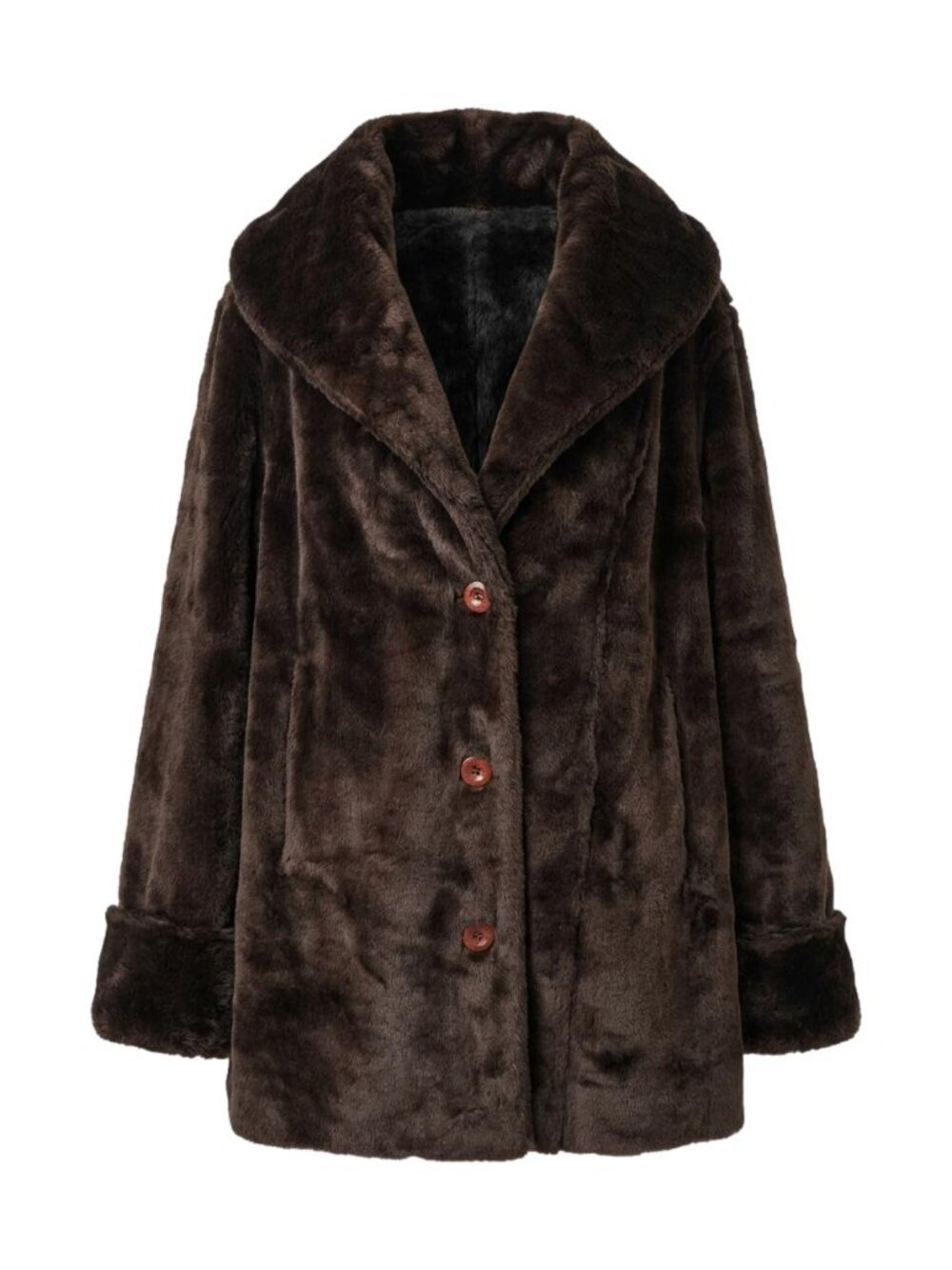 Vintage Brown Faux Fur Mink Coat Oversized Shawl Collar Plush Winter Jacket